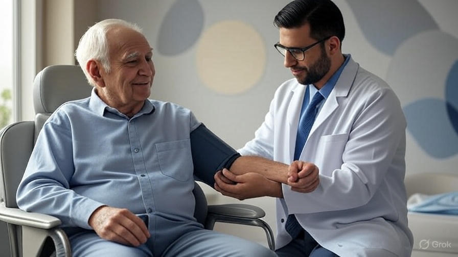 Médecin utilisant un tensiomètre pour mesurer la tension artérielle d’un patient
